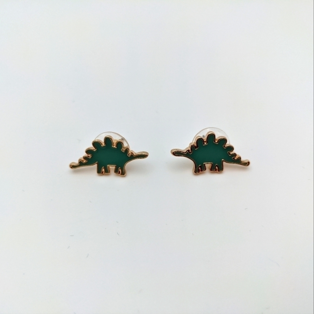 Trendy Seafoam Green Enamel Dinosaur Stud Earrings